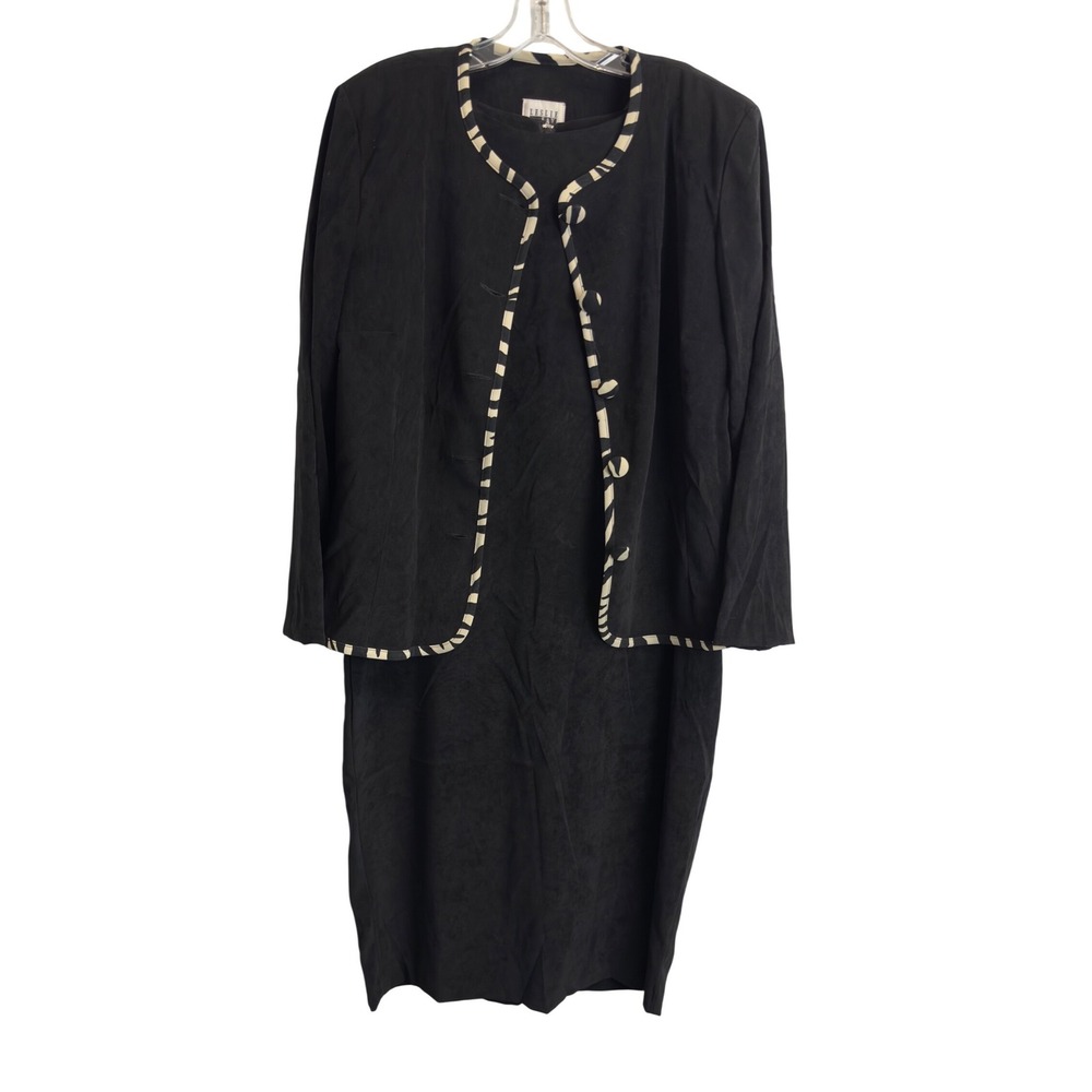 Leslie Fay Womens Black 2 Piece Dress and Jacket Set Size 14‎ Vintage